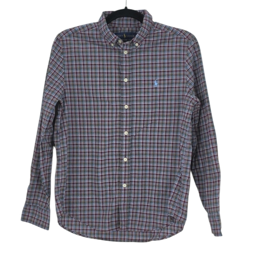 Ralph Lauren Natural Stretch Shirt Boys L/G 14/16 Button Down Plaid Long Sleeve